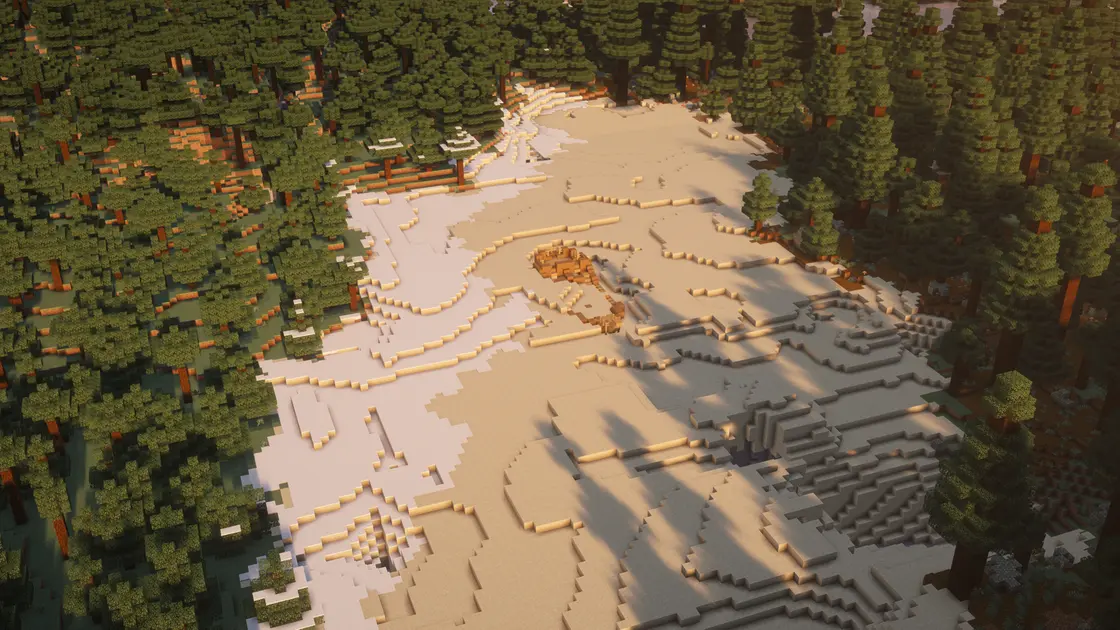 Spruce vesnice na pláži s výbavou na začátek hned u spawnu