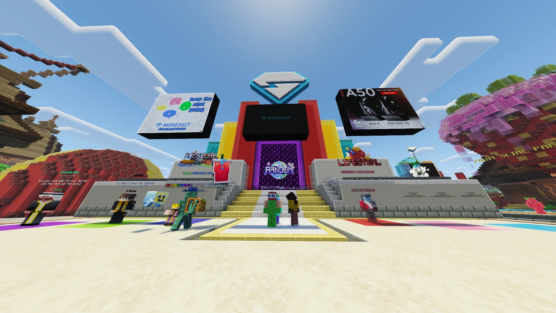 Minehut lobby s RANDOM portálem, Roleplay SMP, Lifesteal a Genland