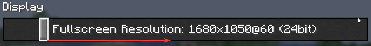 Minecraft Fullscreen Resolution 1680x1050 se šipkou ke snížení rozlišení