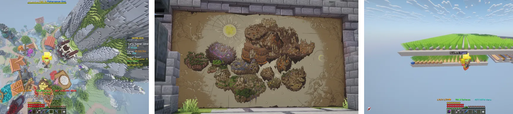 Hypixel SkyBlock: Village hub, mapa ostrovů a floating farma plodin
