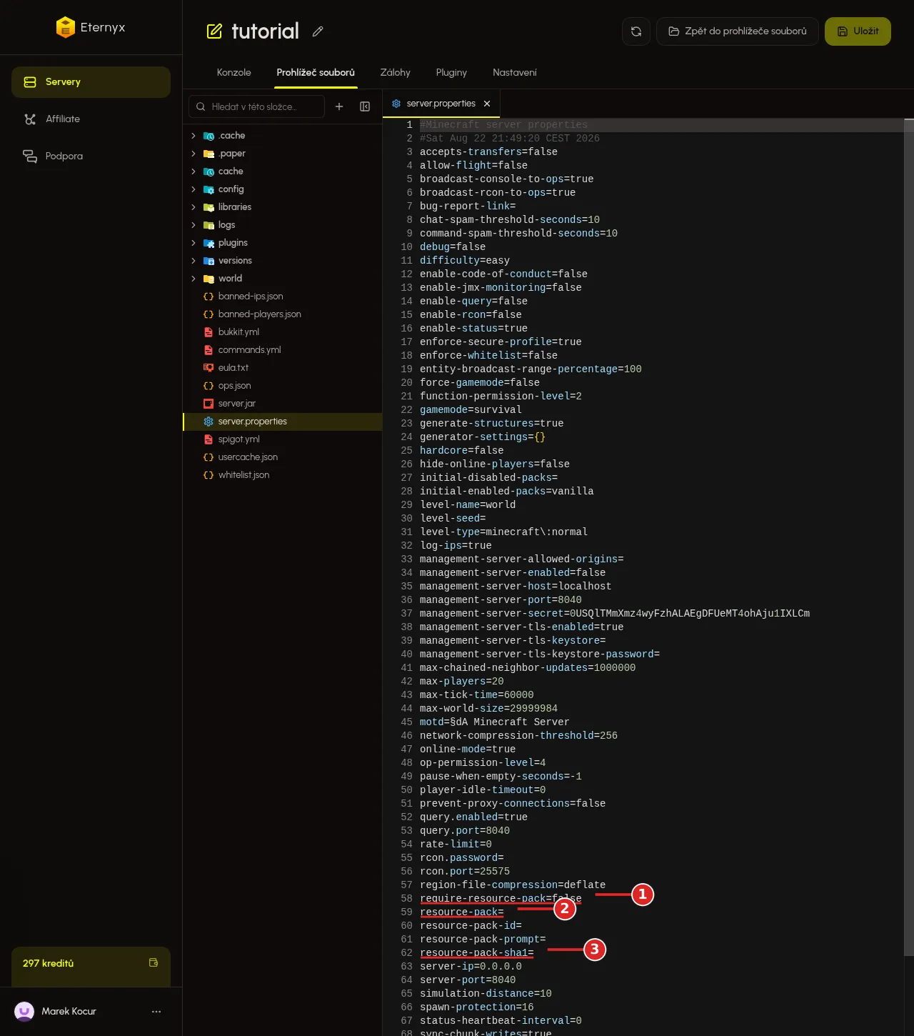 Řádky resource-pack v souboru server.properties