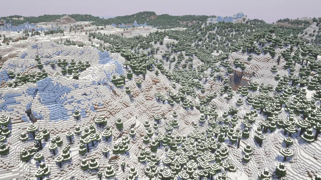 Vánoční zimní seed: tři zasněžené vesnice nad biomem Ice Spikes