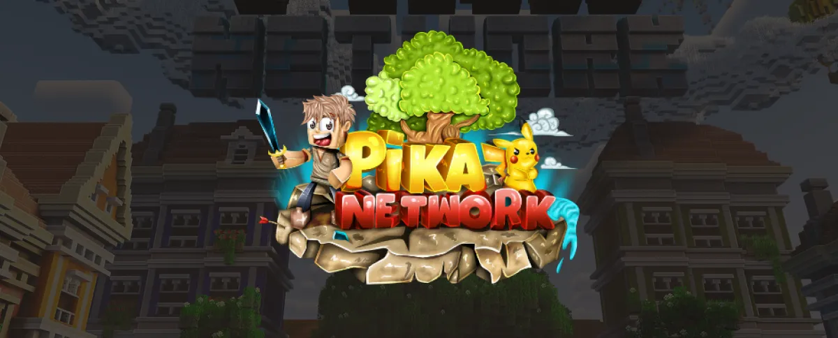 Logo Pika Network se žlutým Pika textem, postavou a Pikachu