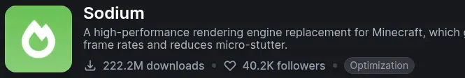 Sodium na Modrinthu, high-performance rendering engine