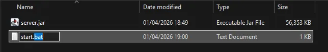 Změna přípony souboru ze .txt na .bat