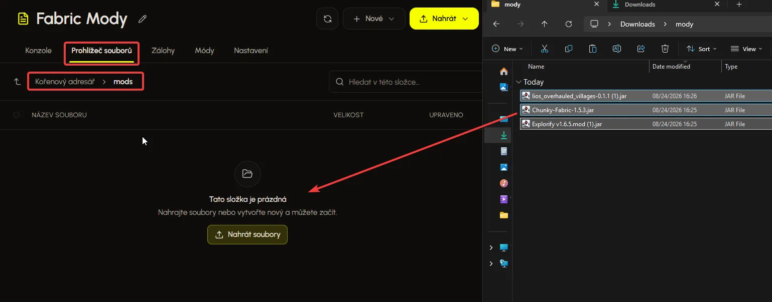 Nahrání modů do složky mods