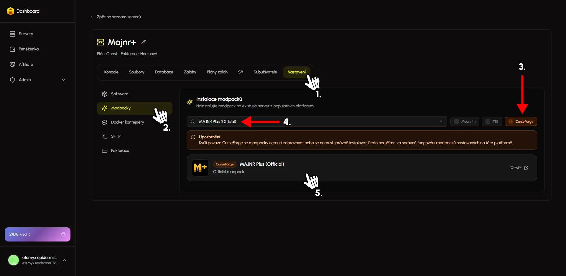 Instalace modpacku MAJNR Plus na Eternyxu