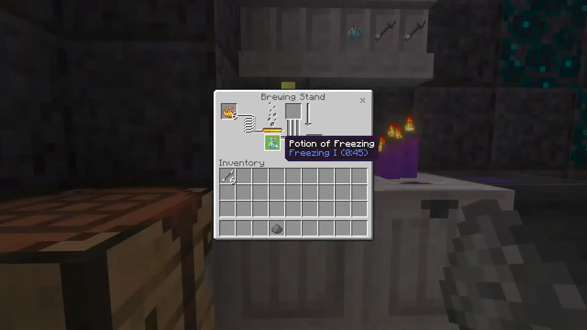 Brewing Stand s Potion of Freezing z ledových koulí, Minecraft LIVE 2026