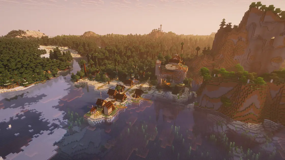 Spruce vesnice na pláži s výbavou na začátek hned u spawnu