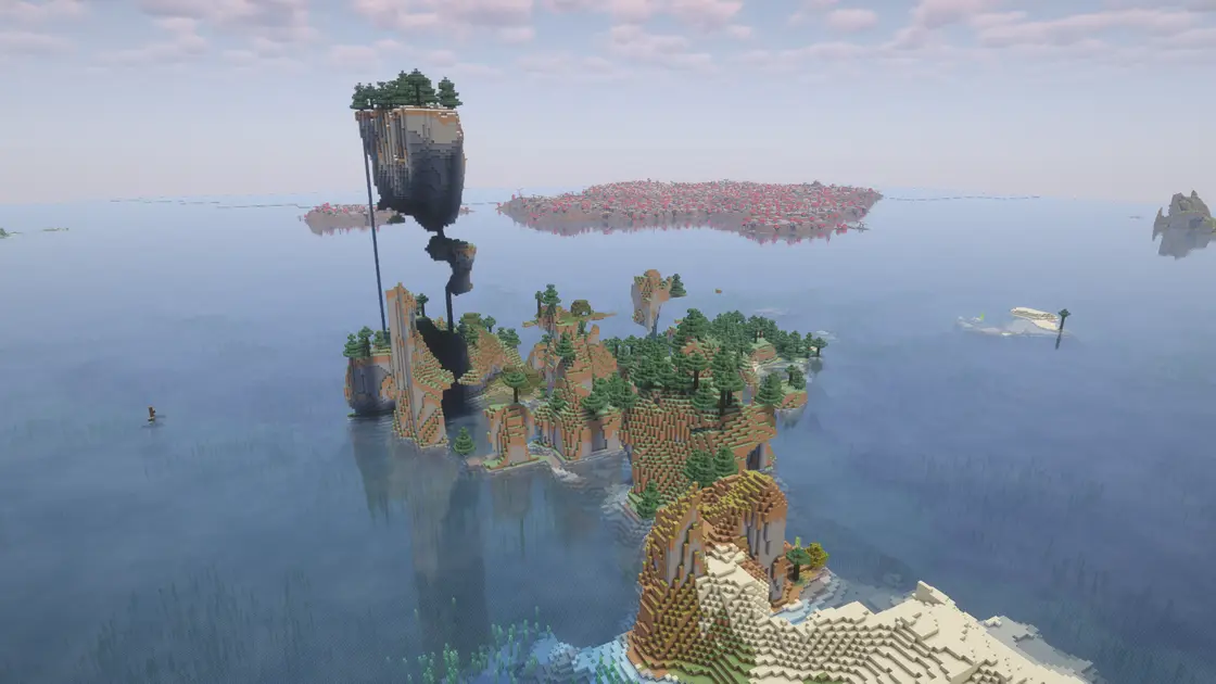 Plovoucí ostrov uprostřed oceánu u velkého Mushroom Islandu