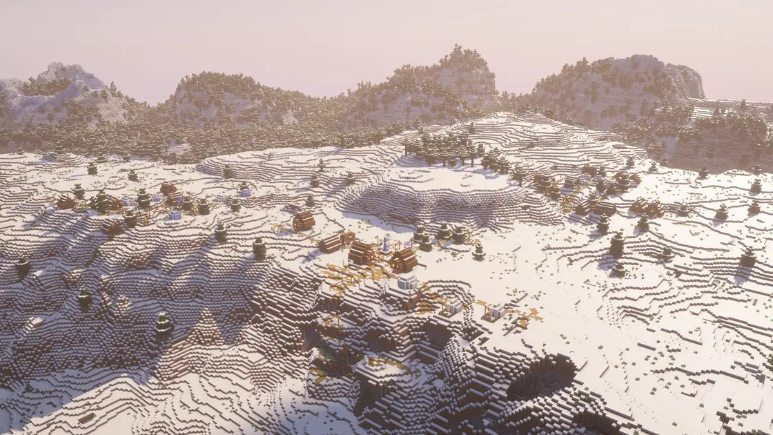 Vánoční zimní seed: tři zasněžené vesnice nad biomem Ice Spikes