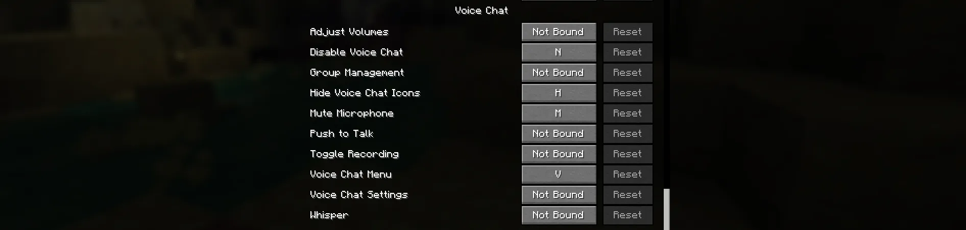 Nastavení klávesových zkratek Simple Voice Chatu v Minecraftu