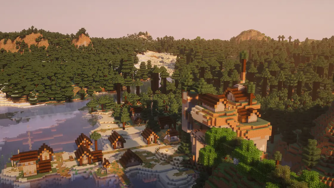 Spruce vesnice na pláži s výbavou na začátek hned u spawnu