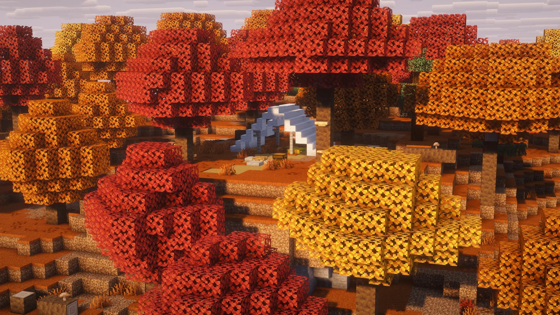 Stan v mýtině Dappled Forest mezi podzimními stromy