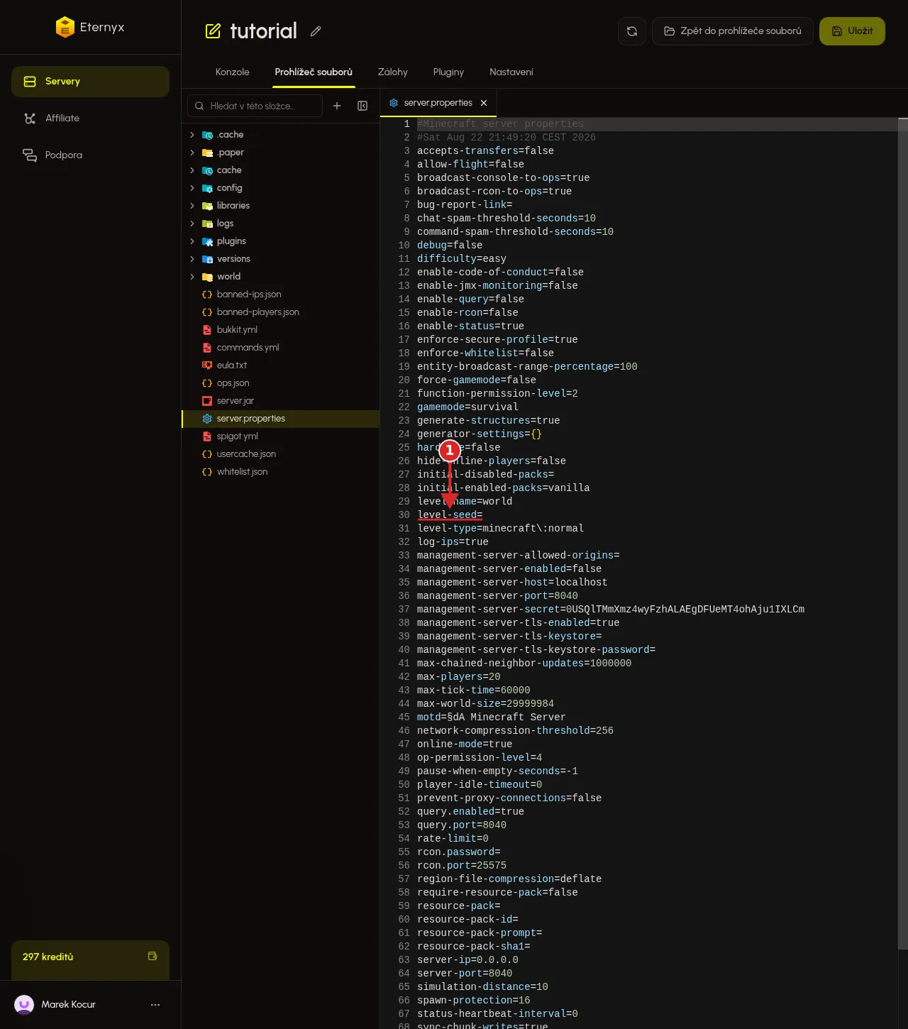 Řádek level-seed v souboru server.properties