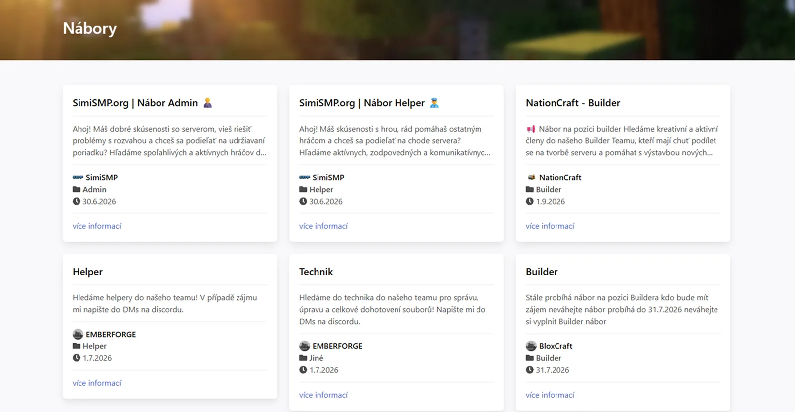 Stránka náborů na MinecraftServery.eu