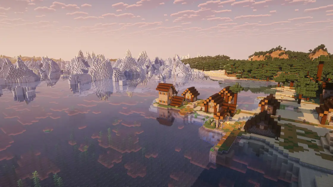 Spruce vesnice na pláži s výbavou na začátek hned u spawnu