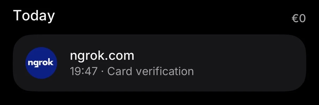 Ověření účtu ngrok pomocí platební karty
