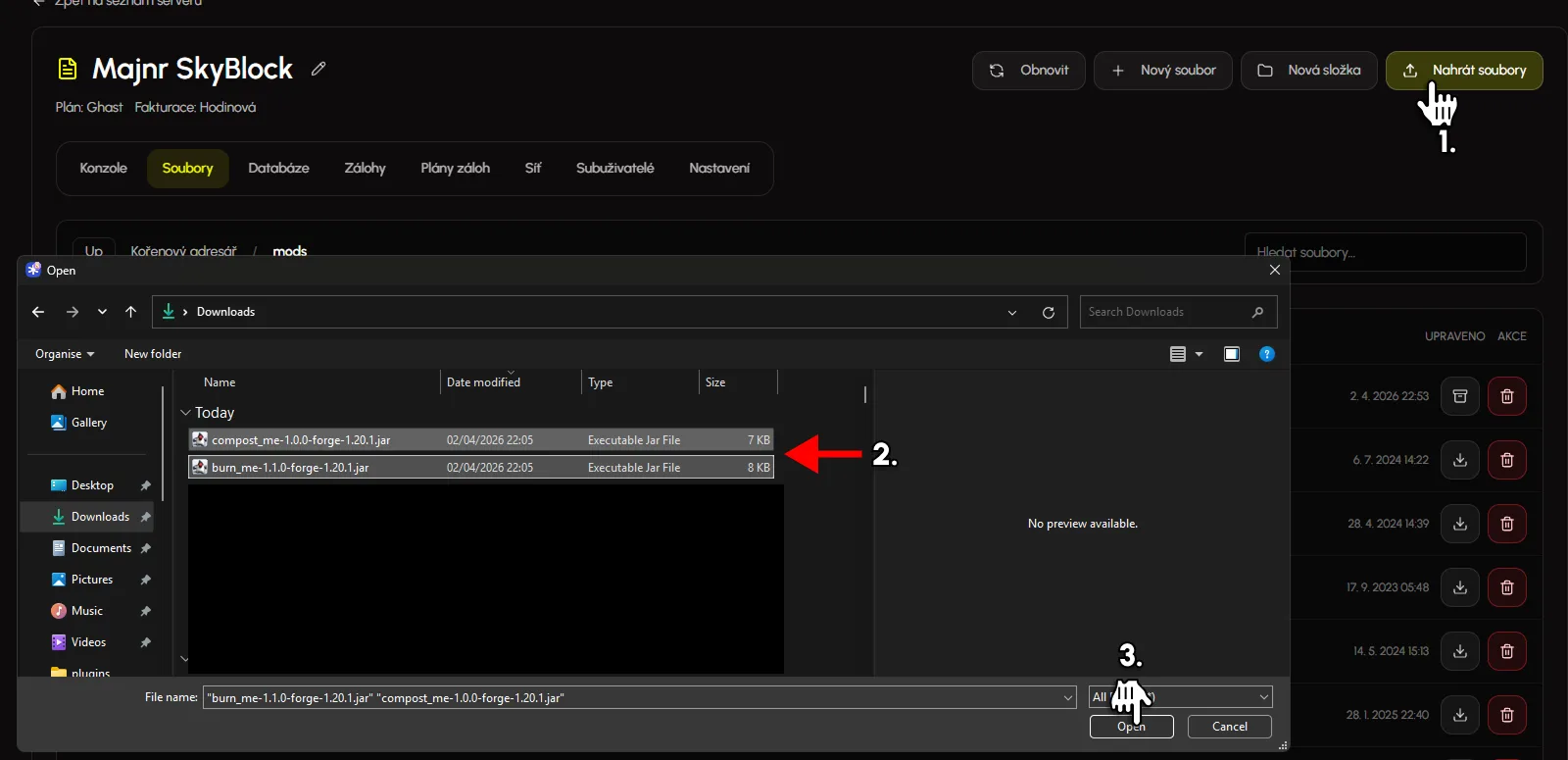 Nahrání chybějících modů do složky mods